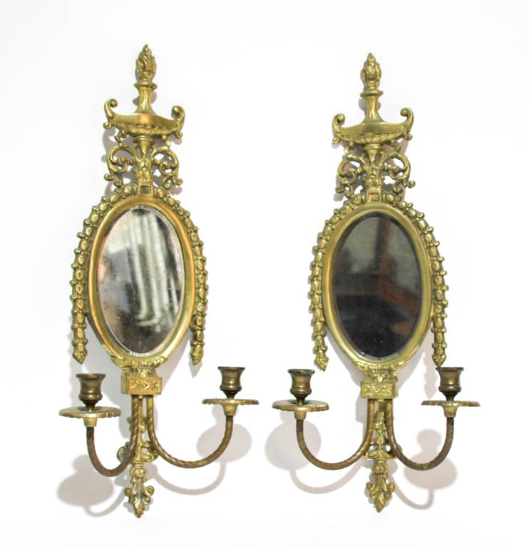 Pair of Gilt Metal Mirrored Sconces: * (23" h x 10" w x 4 1/2" d) Good