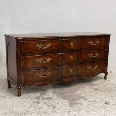 Louis XV Style Low Chest of Drawers: * (34" h x 72" w x 21" d) Scratches and dings