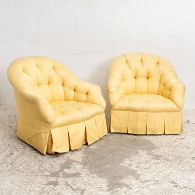 Pair of Yellow Upholstered Swivel Lounge Chairs (1 of 5)