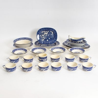 Group of Blue and White Glazed Ceramic Tableware (1 of 16)
