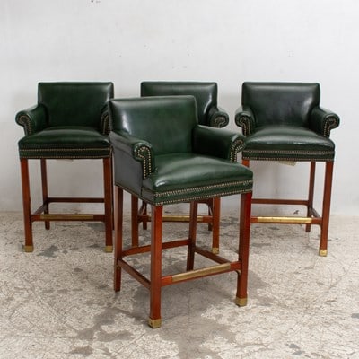 Set of Four Green Leather Upholstered Armchair Stools (1 of 6)