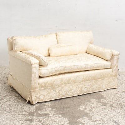 Cream Upholstered Settee: (29" h x 56" w 35" d Seat to floor 14" h) Good