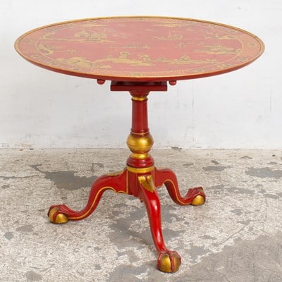 Georgian Style Red Painted Gilt Decorated Tip-Top Table (1 of 8)