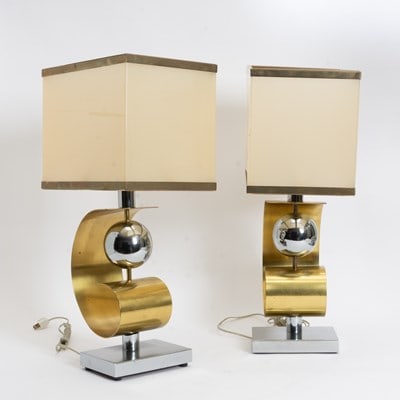 Pair of Modernist Chromed Metal and Glass Lamps (1 of 4)