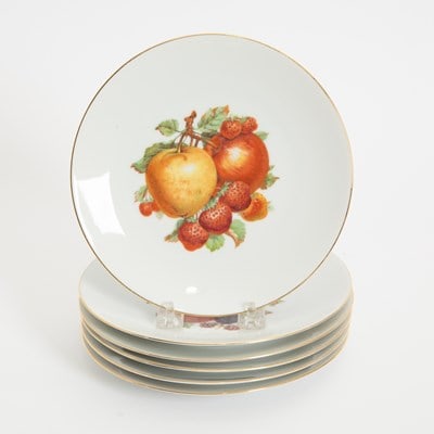 Set of Six Porcelain Fruit Plates: Bareuther (7 3/4"dia) Chips