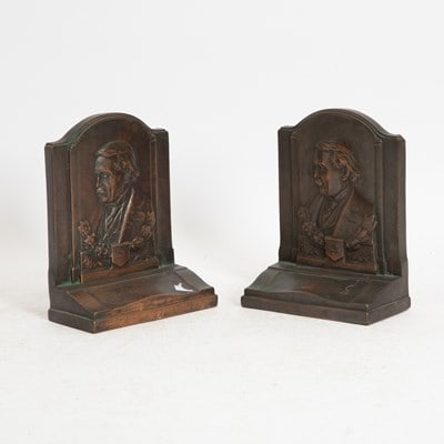 Pair of Bronze Bookeneds: (7 1/2" h x 6 1/2" w x 3 1/2" d) Good