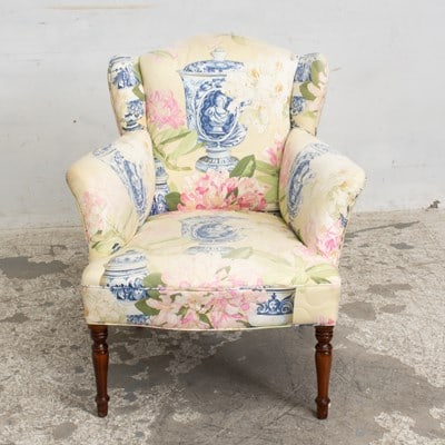 Quilted Upholstered Armchair: (31" h x 28" w x 25" d) Stains