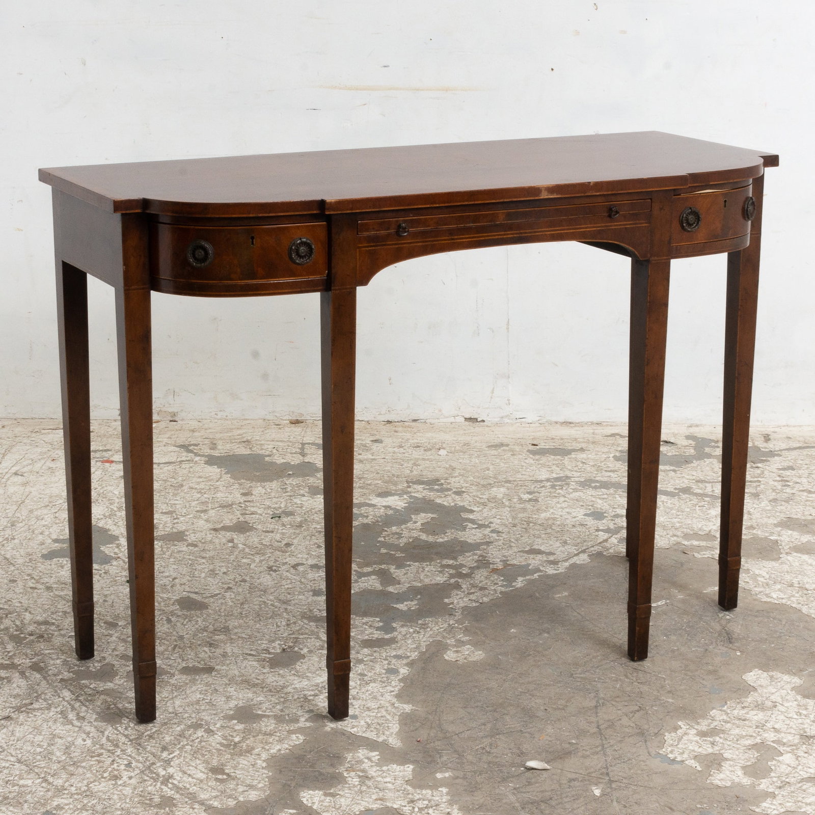 George III Style Banded Mahogany Console: 20th Century 31 1/4" h x 35" w x 19 1/4" d