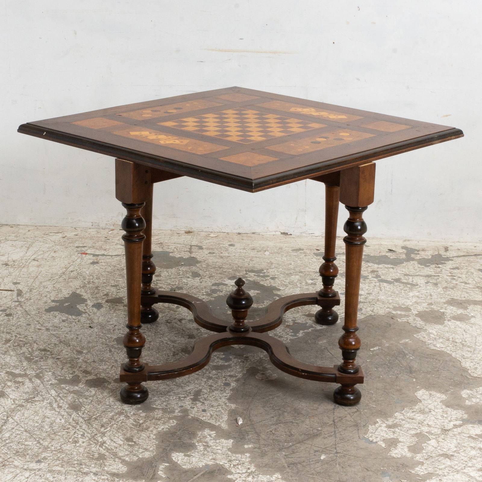 Parquetry and Marquetry Games Table: 20th Century 30" h x 37 1/4" square