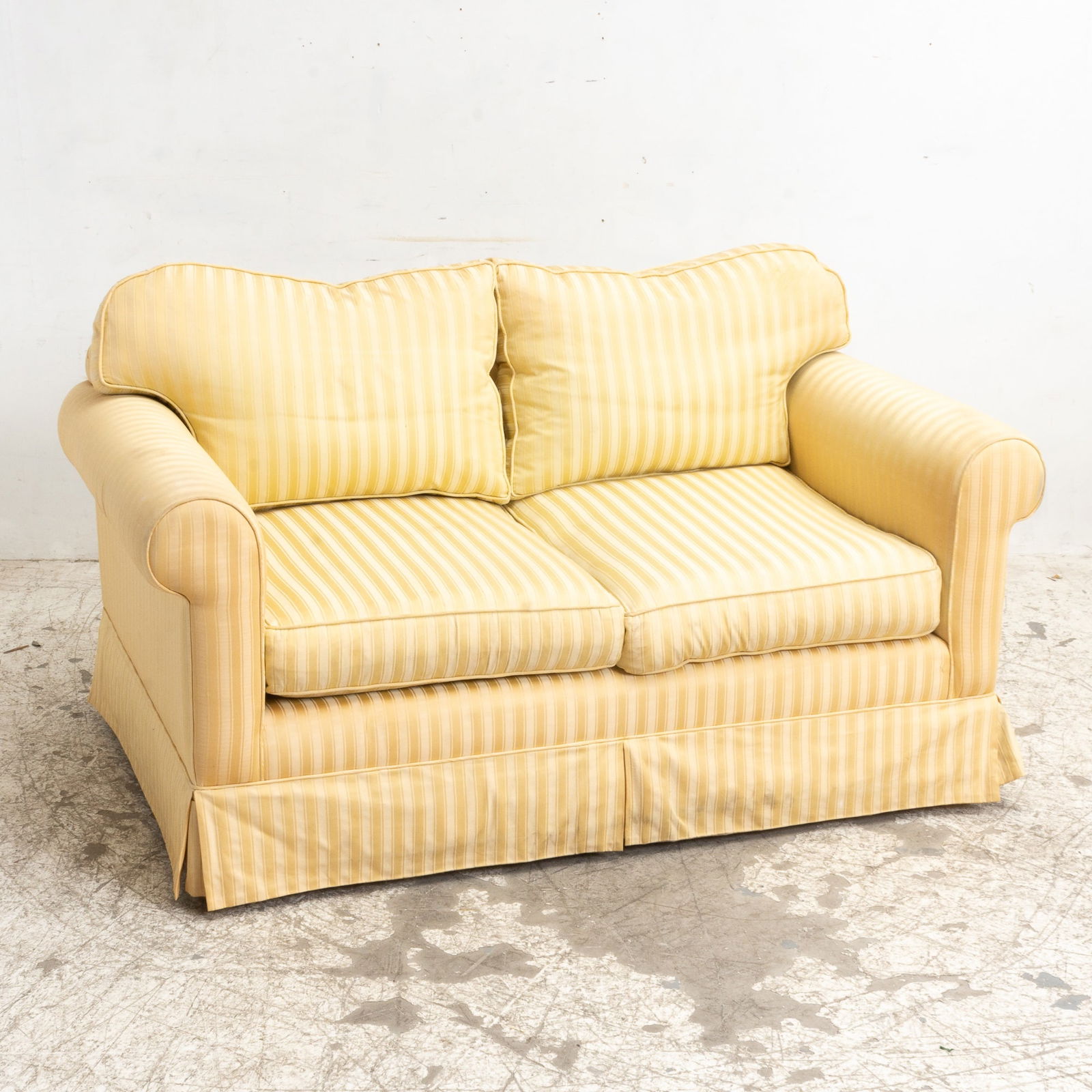 Yellow Striped Upholstered Loveseat (1 of 5)