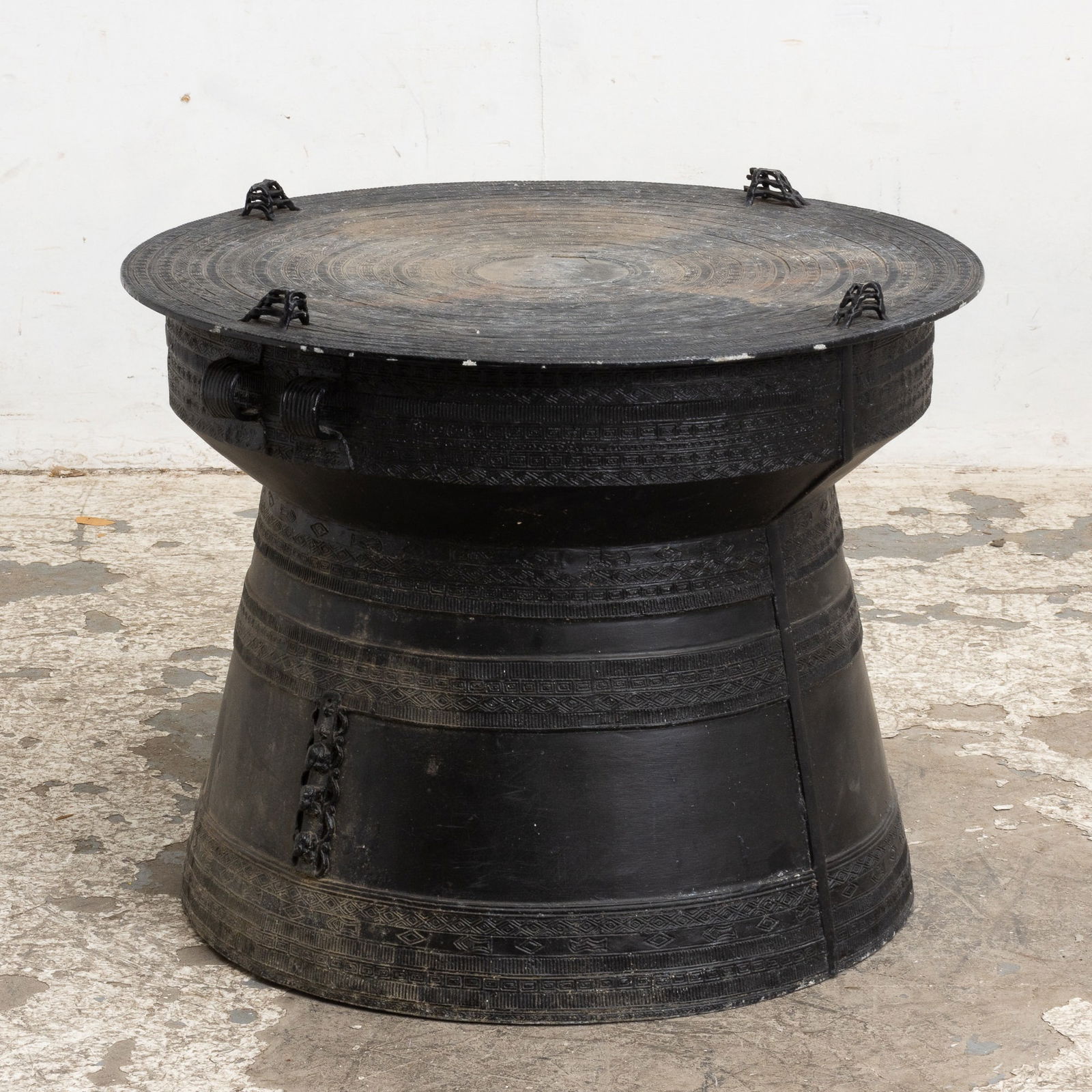 Thai Style Cast Aluminum Rain Drum: 20 1/2" h x 24" dia