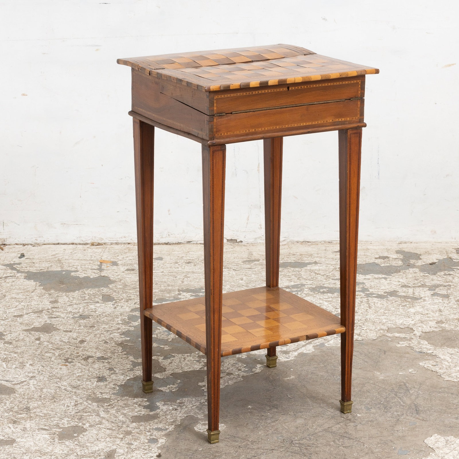 Parquetry Chessboard Pattern Writing Box on Stand: 30" h x 15 1/2" sqaure