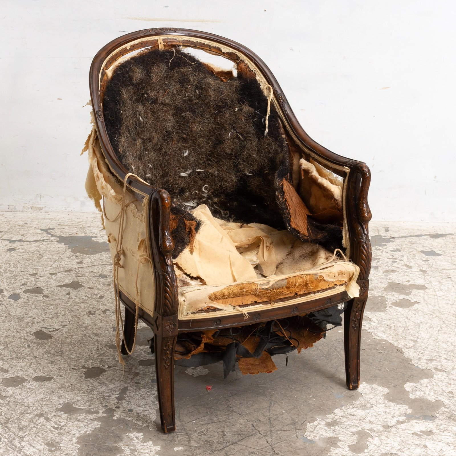 French Empire Style Tub Chair Frame: 35 1/2" h x 25" w x 20" d