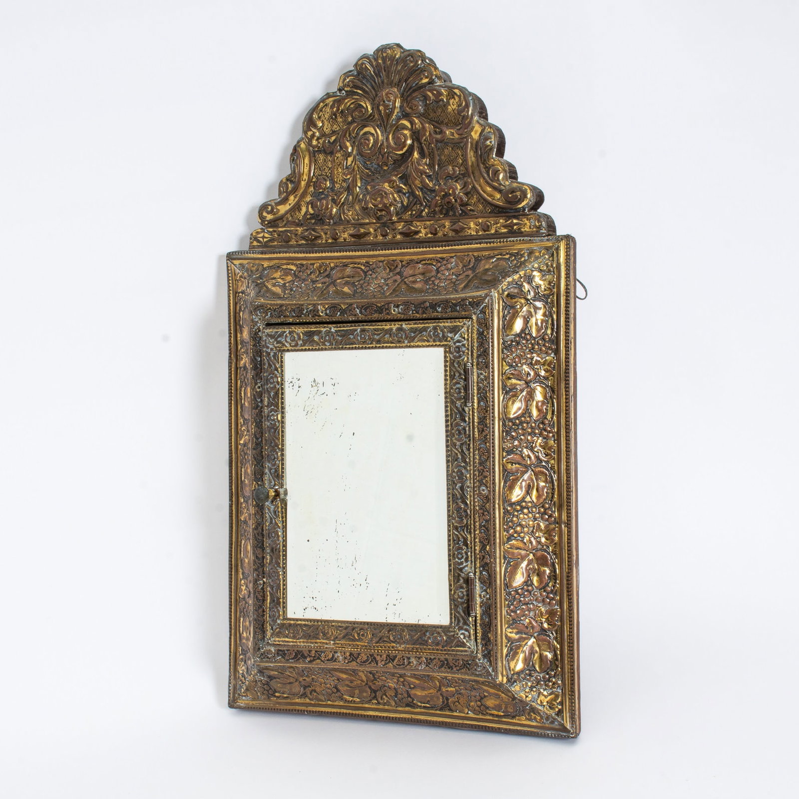 Baroque Style Brass and Mirrored Hanging Cabinet: 20th century 21" h x 12" w