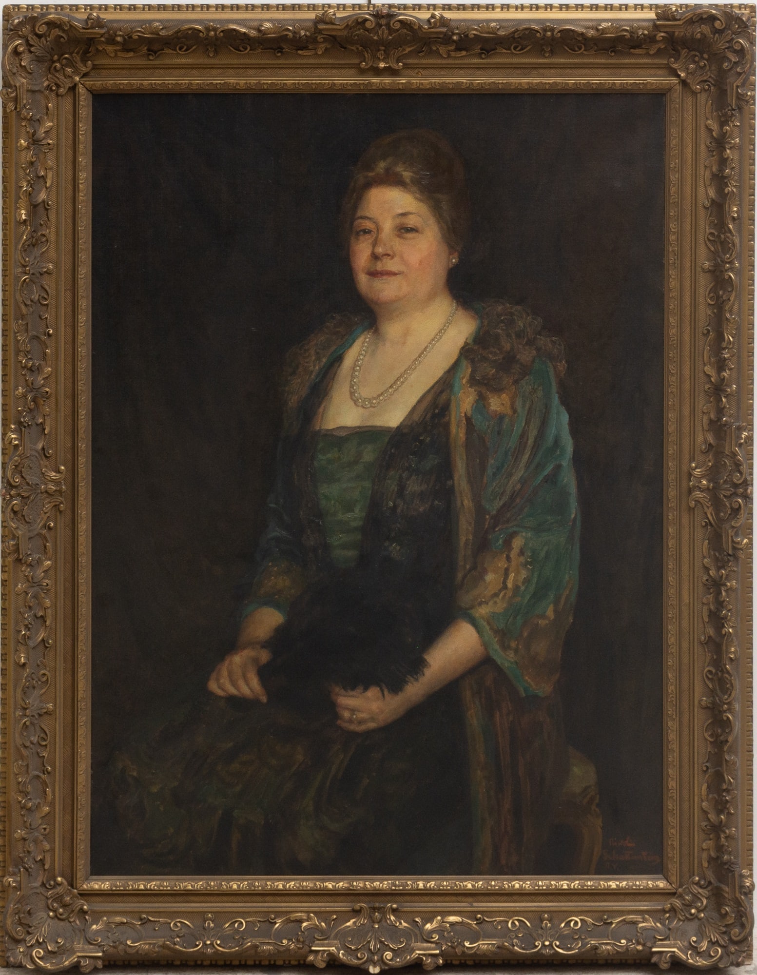 Nikol Schattenstein: Portrait of a Lady in Pearls Oil on canvas Signed (lr) Sight 42 1/4" h x 31" w Overall
