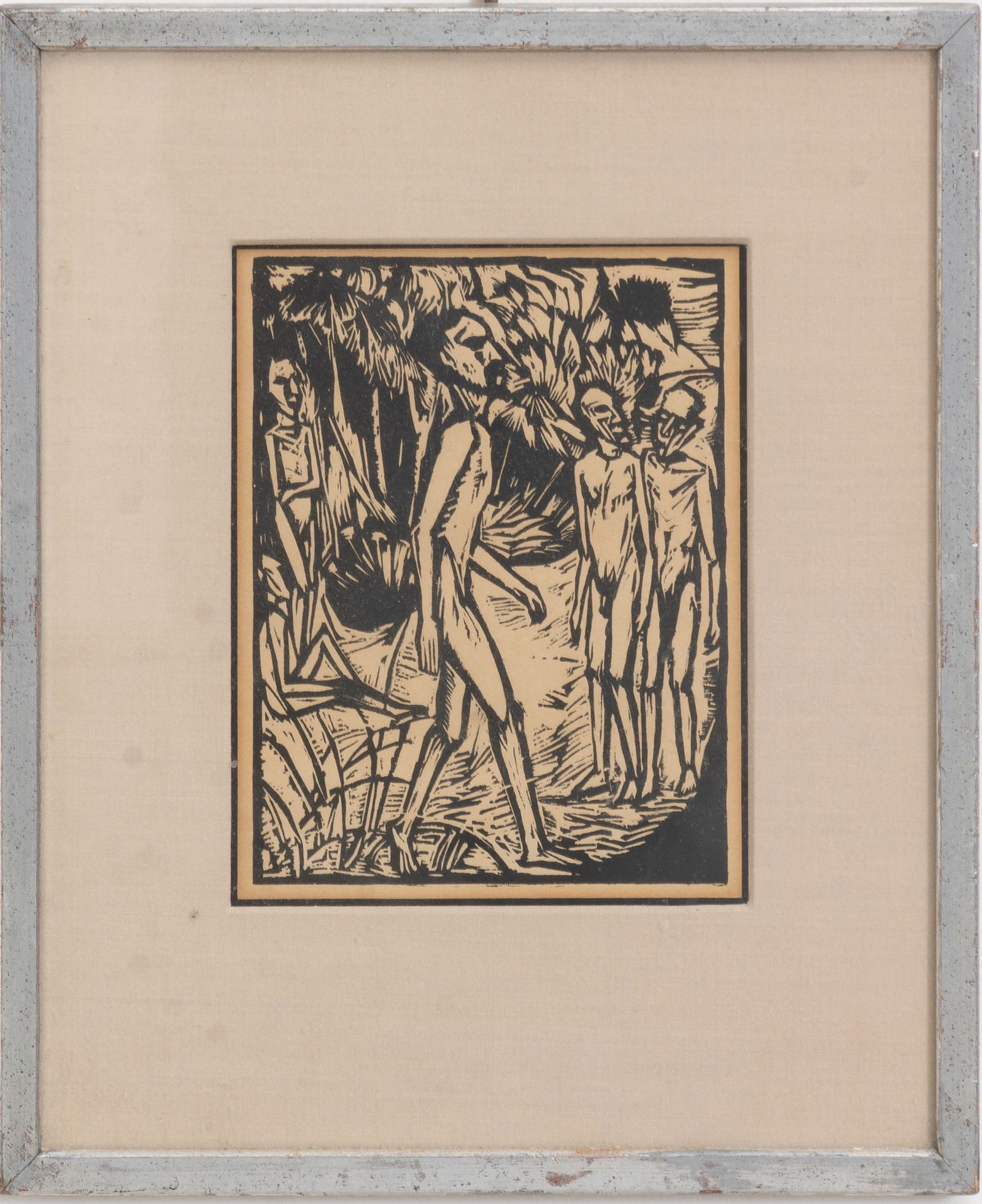 Erich Heckel: Manner Am Strand Woodcut Sight 7" h x 5 1/4" w Overall 13" x 11"