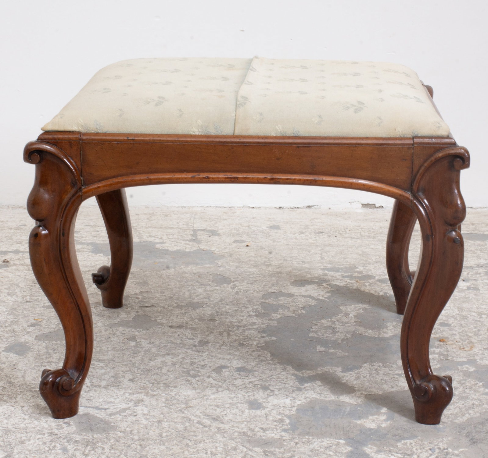 Mahogany Georgian Style Stool: With scroll foot 17" h x 22 1/2" w x 21 1/2" d