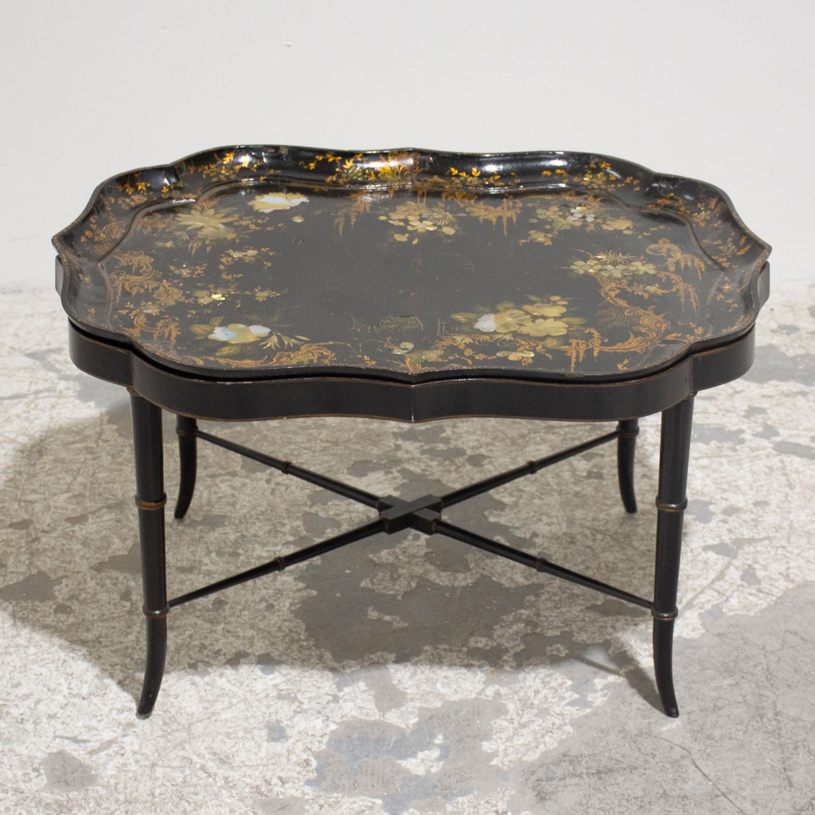 Black Lacquer Mother of Pearl Inlaid Tray Table (1 of 5)