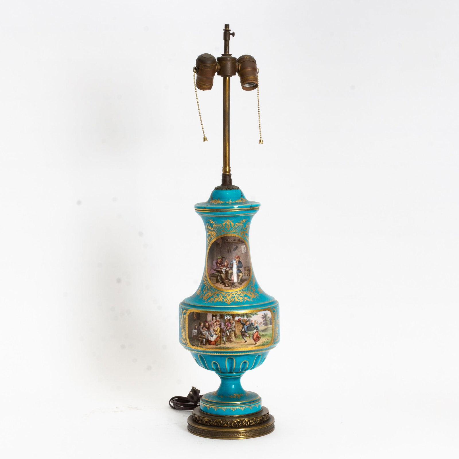 Paint Decorated Porcelain Urn: Mounted as lamp -30" h