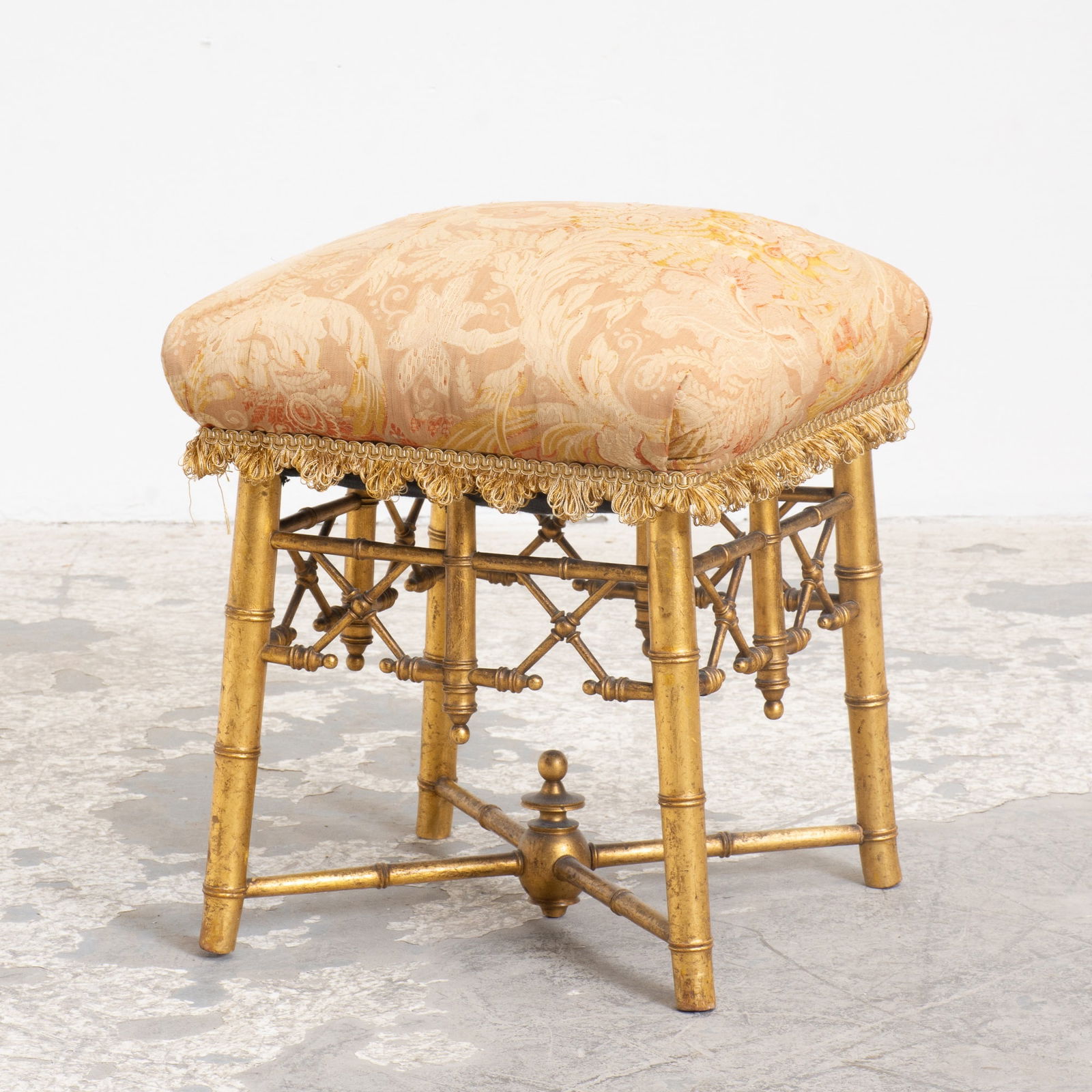 Gilt Painted Faux Bamboo Upholstered Stool (1 of 4)