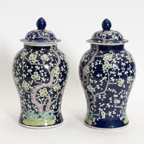 Pair of Chinese Dark Blue Plum Blossom Ginger Jars