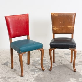 Two French Leather Upholstered Side Chairs