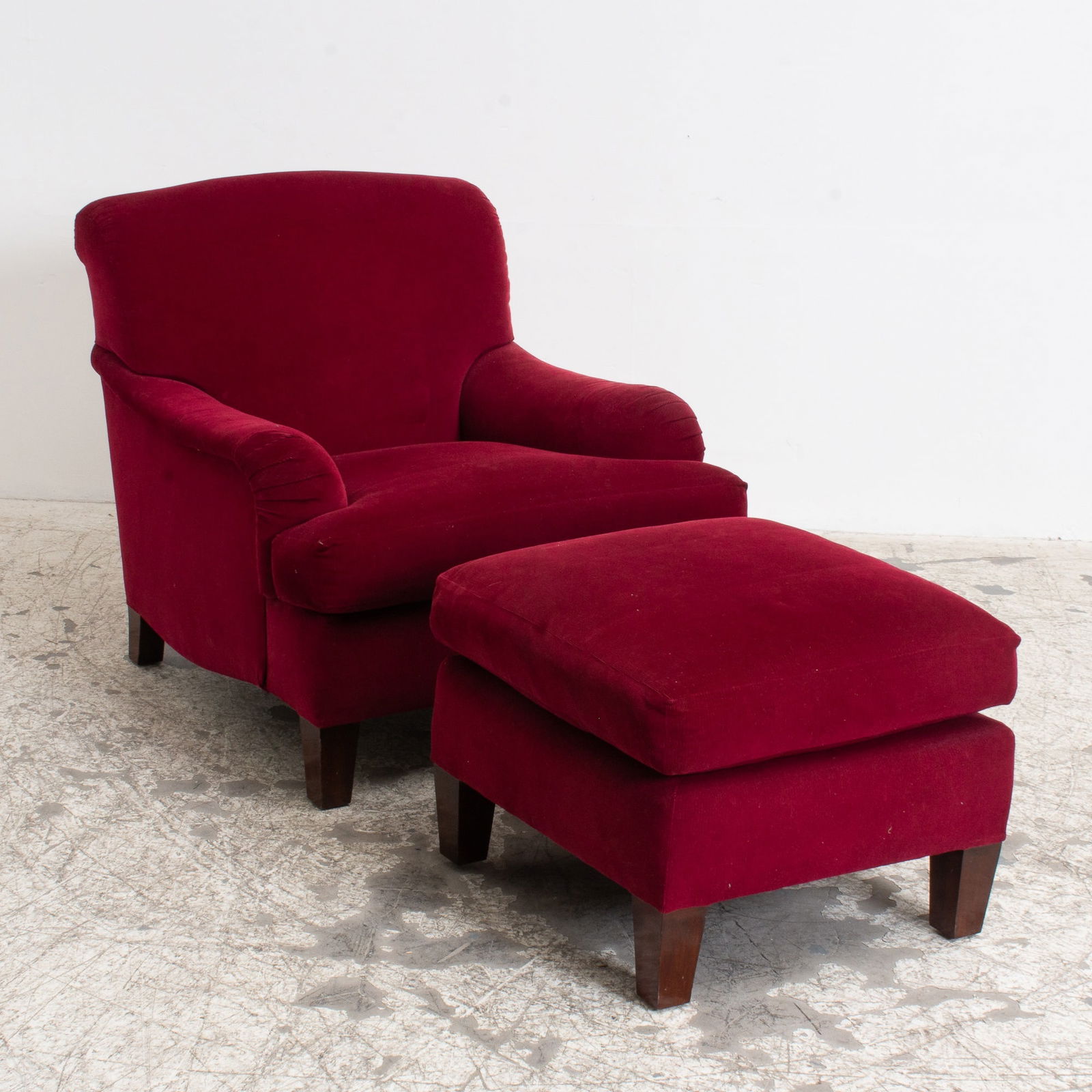 Red Upholstered Armchair and Ottoman (1 of 9)