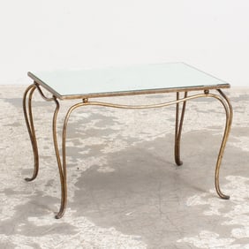 French Mirror-Top Wrought Iron Low Table