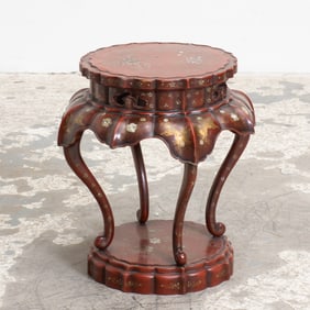 Japanese Mother-of-Pearl Inlaid Red Lacquer Incense Stand