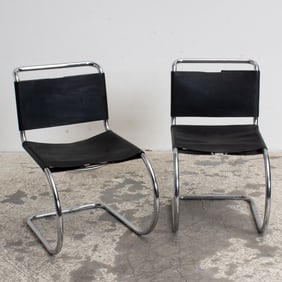 Pair of Mies Van Der Rohe Leather and Chrome Cantilever Chairs