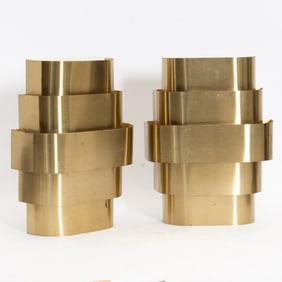 Pair of Art Deco Style Brass Tiered Wall Sconces