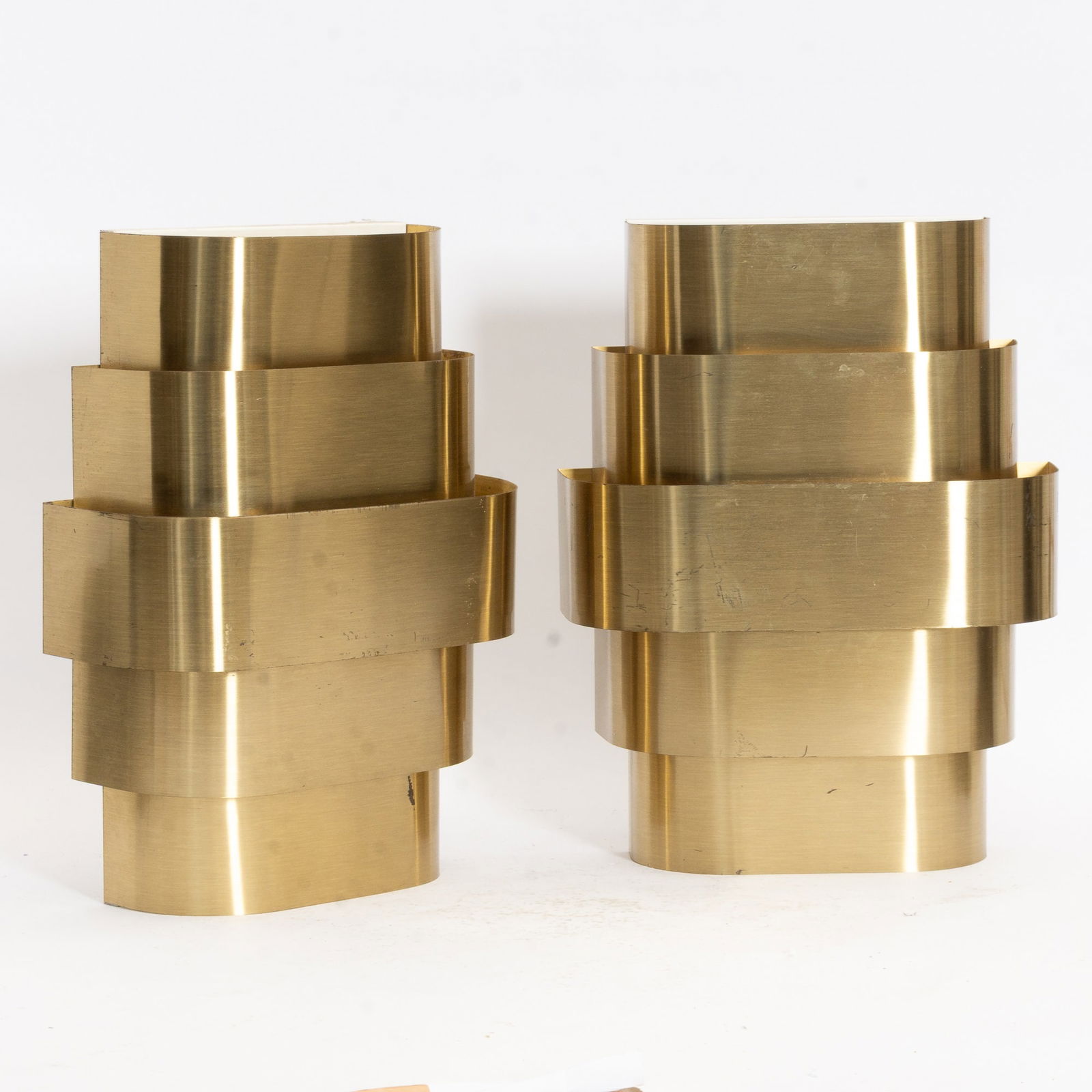 Pair of Art Deco Style Brass Tiered Wall Sconces (1 of 3)