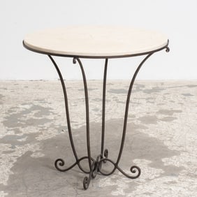 French Art Deco Style Marble Top Metal Side Table