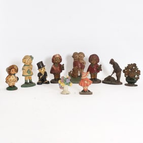 Group of Ten Painted Cast Iron Figural Door Stops