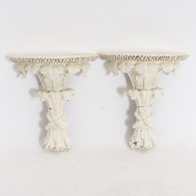 Pair of Regency Style White Painted Carved Wood Wall Brackets