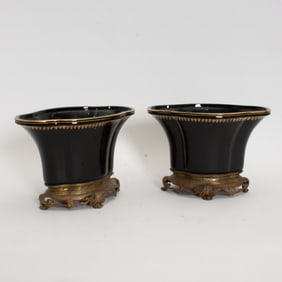Pair of Mounted Gilt Decorated Porcelain Vases