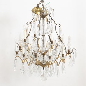 Louis XV Style Crystal and Partial Gilt Metal Chandelier