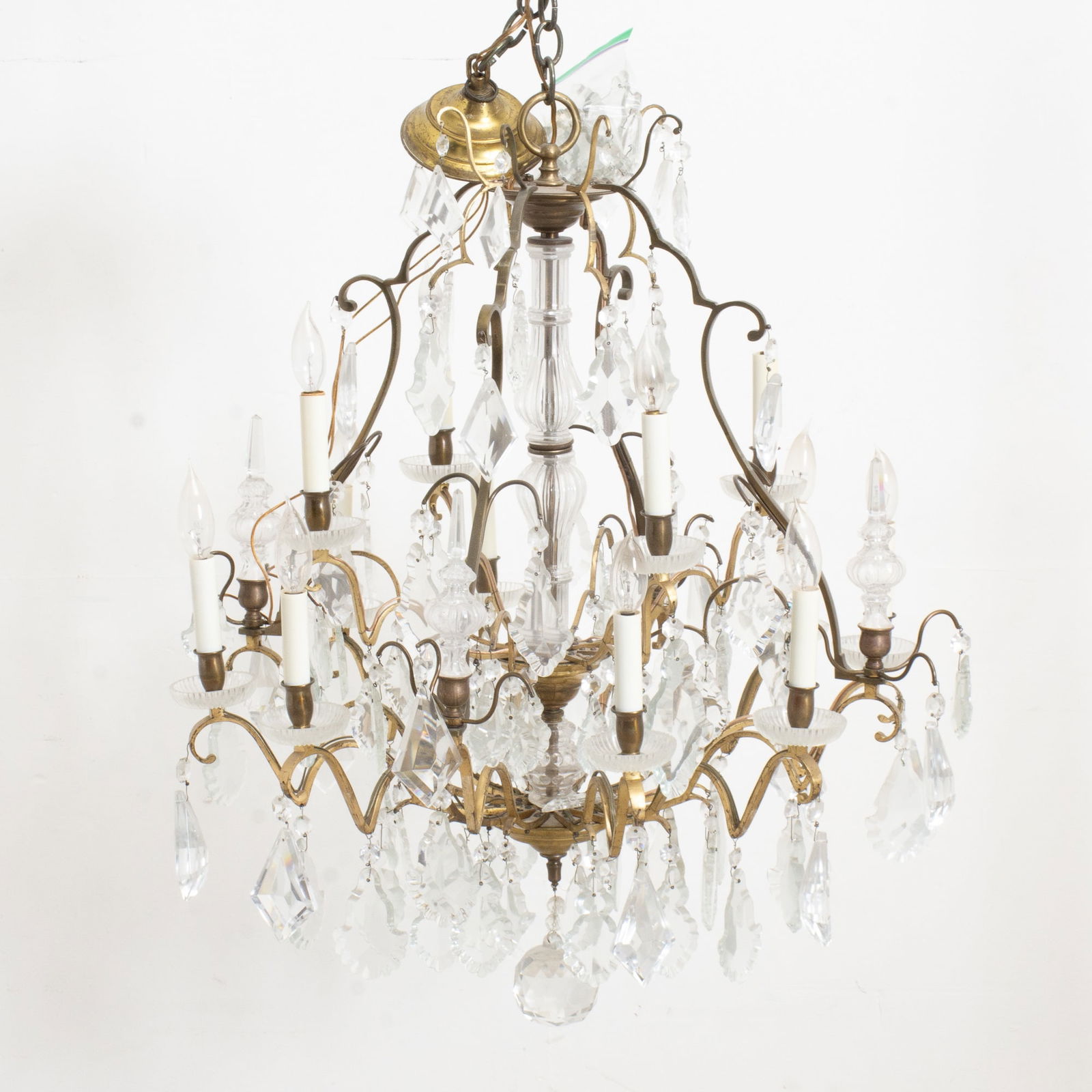 Louis XV Style Crystal and Partial Gilt Metal Chandelier: (35" h x 26" dia) Untested