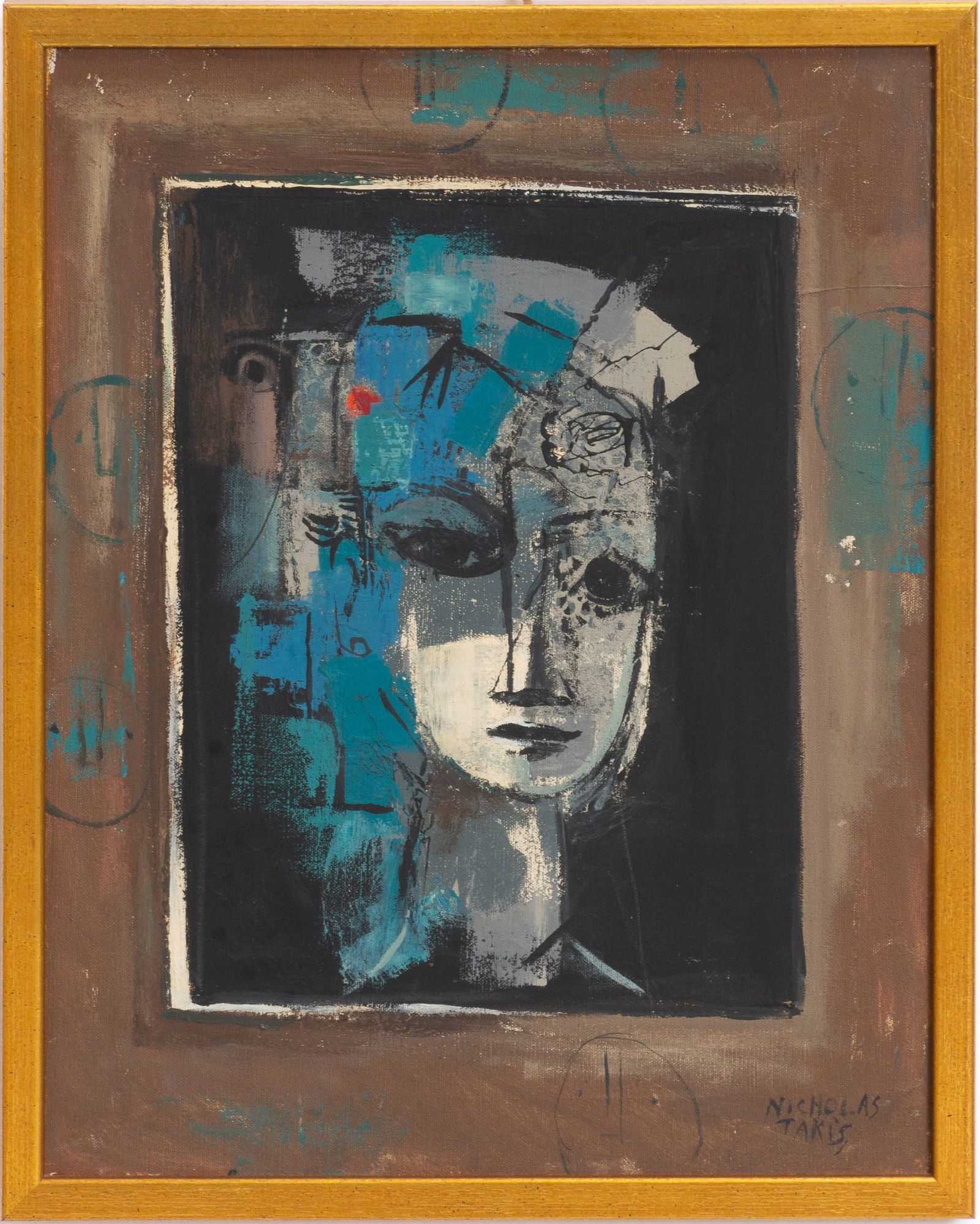 Nicholas Takis: Oil on canvas Signed (lr) (Sight 20" h x 16" w Overall 21 1/4" x 17 1/8") Good