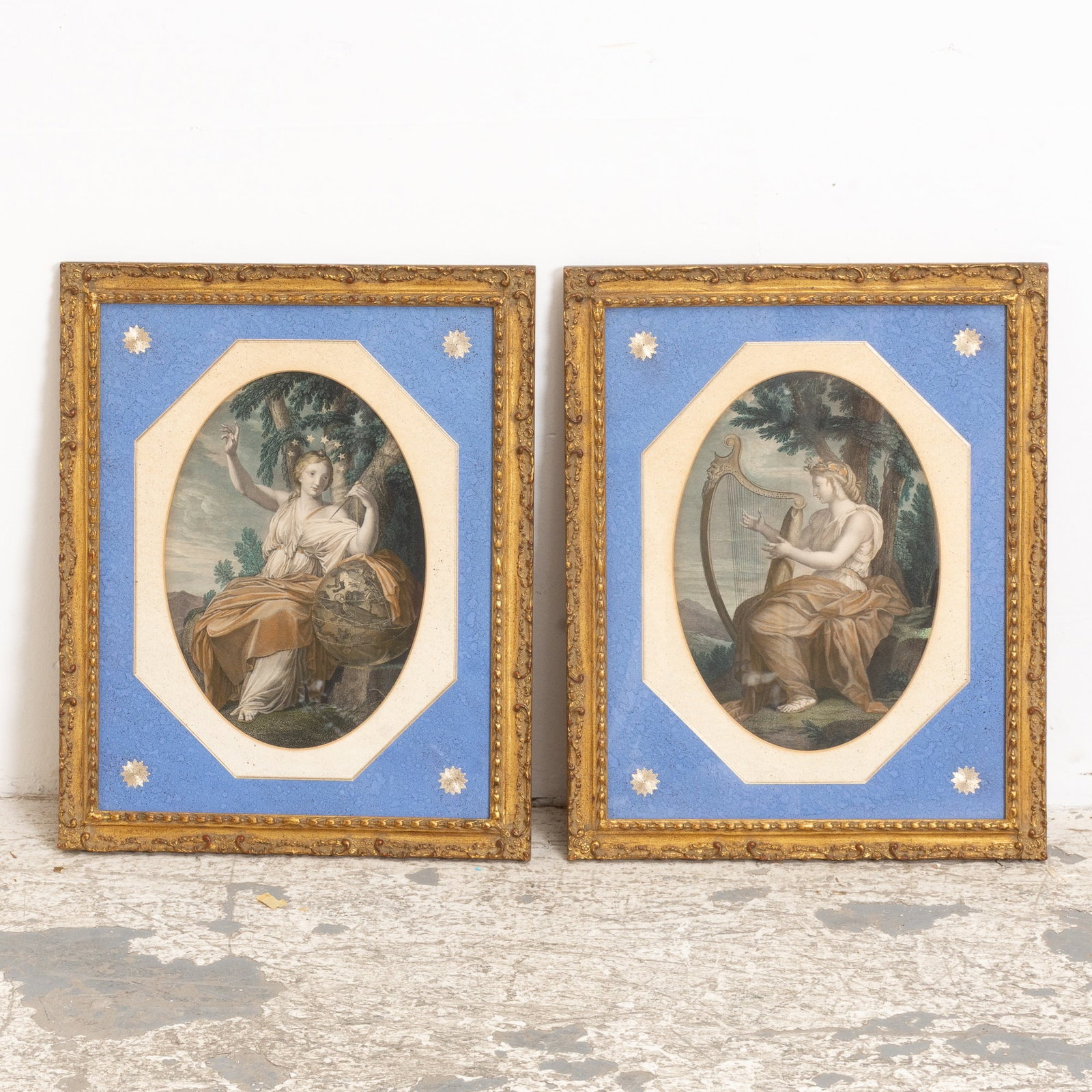After Pierre Audouin : Two: Die Musens Etchings (Sight 13" h x 9" w Overall 20 3/8" x 16 1/2") Good