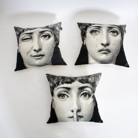 Set of Three Contemporary Fornasetti Face Pillows