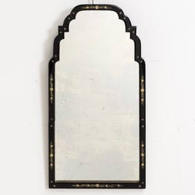 Art Deco Style Reverse Painted Black Border Glass Mirror
