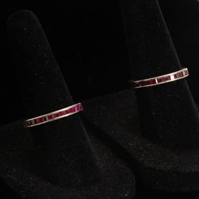 Pair of White Gold and Ruby Band Rings