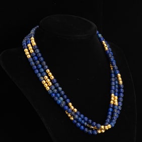 Gold and Lapis Bead Necklace