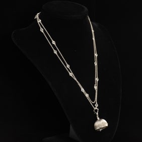 Paul Morelli Sterling and Glass Chain Metal Meditation Bell Pendant Necklace
