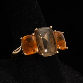 18KT Rose Gold, Cabochon Smoky Quartz and Citrine Ring