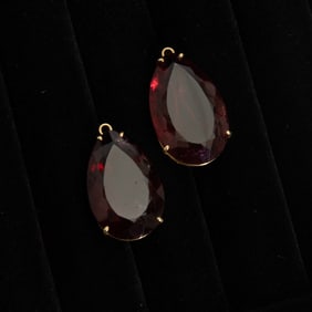 Pair of Gold and Rubellite Earring Pendants