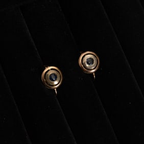Pair of Two-Color Gold and Sapphire Earrings
