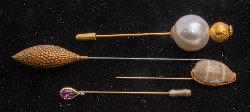 Group of Four Hat Pins: (Largest 4 1/2" l) AS IS