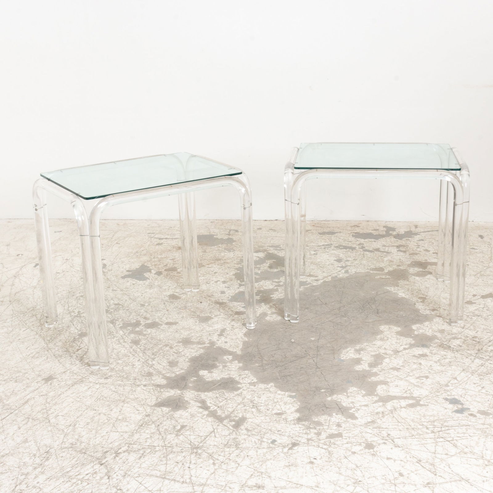 Pair of Modern Lucite Based Glass Top Side Tables (1 of 4)